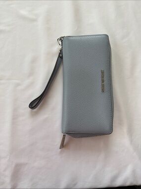 Michael Kors Light Gray Pebbled Leather Wristlet Wallet with Gold Logo